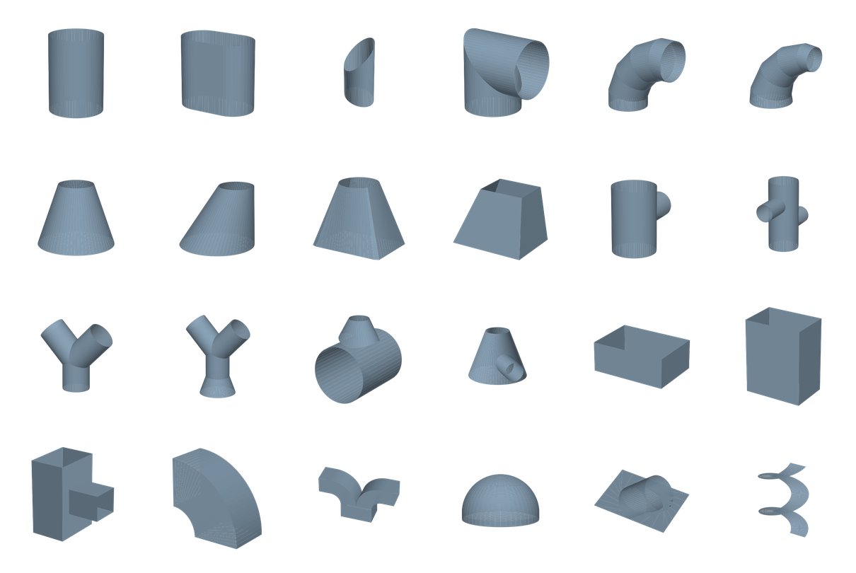 The twenty-four shapes in the library, shown as shaded 3D renders